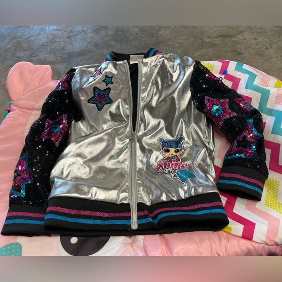 Girls XS(4-5) LOL OMG Surprise Glitter Sparkle Sequins Jacket Zip-Up Long Sleeve - Picture 1 of 3